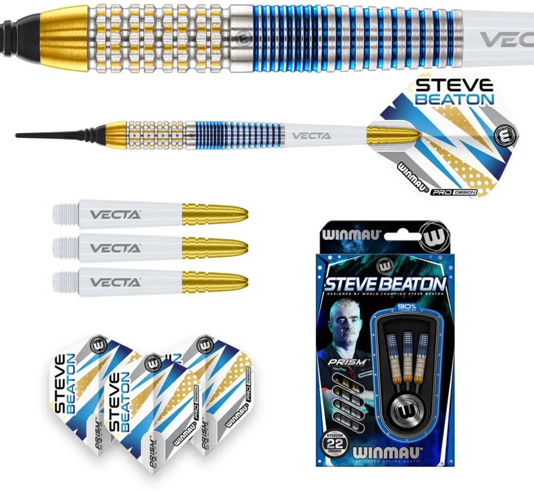 Winmau Steve Beaton Legacy Edition 90% Soft Tip Darts - 3 Stuks - Goud/Zilver/Blauw