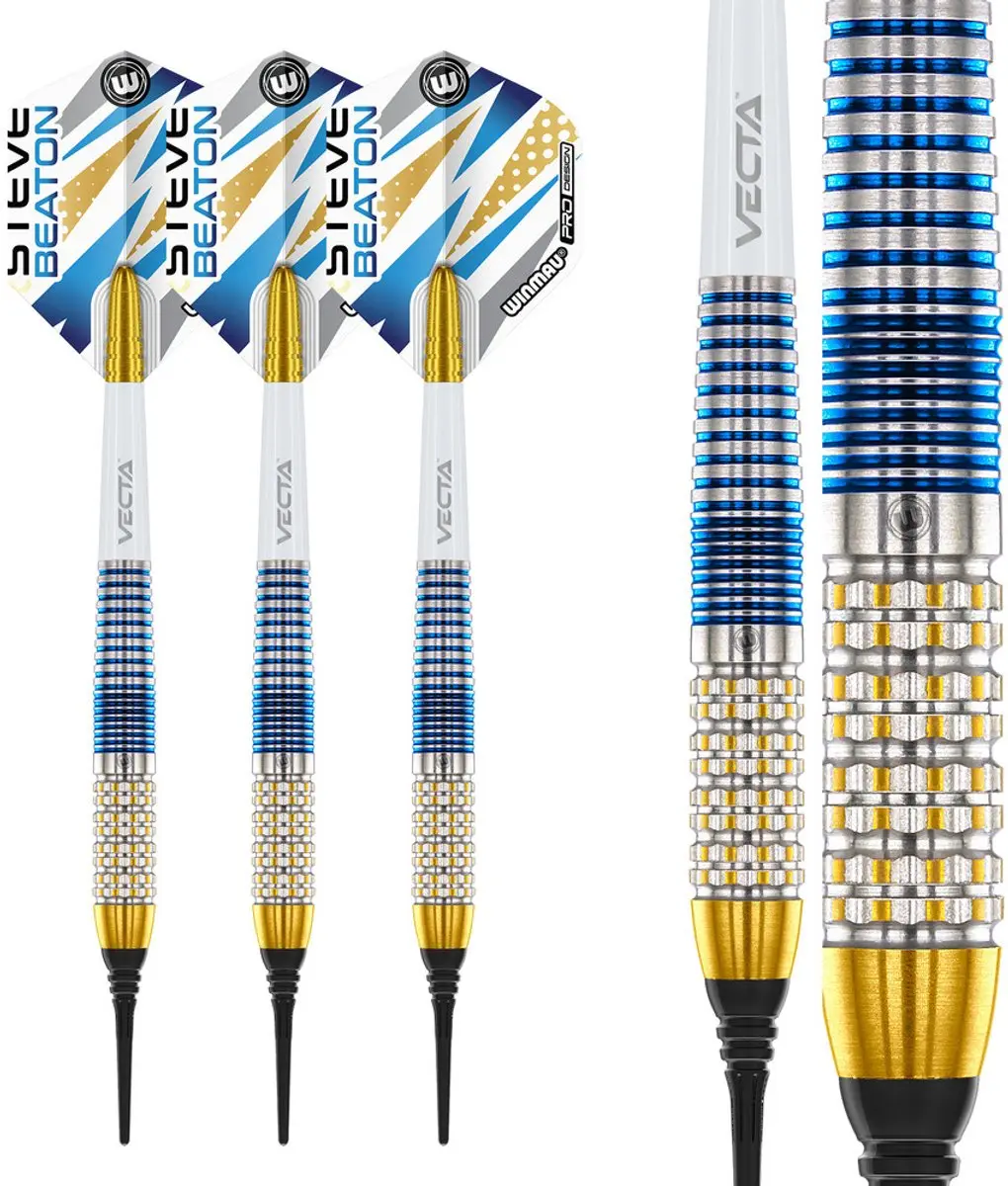 Winmau Steve Beaton Legacy Edition 90% Soft Tip Darts - 3 Stuks - Goud/Zilver/Blauw