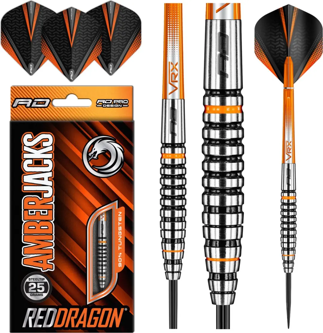 Red Dragon Amberjack 14 Dartpijlen - 3 Stuks - ZwartOranjeZilver