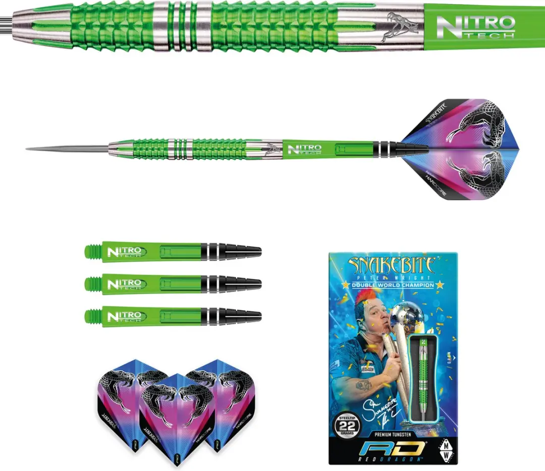 Red Dragon Peter Wright Snakebite Mamba 2 Dartpijlen - 3 Stuks - Groen/Zilver