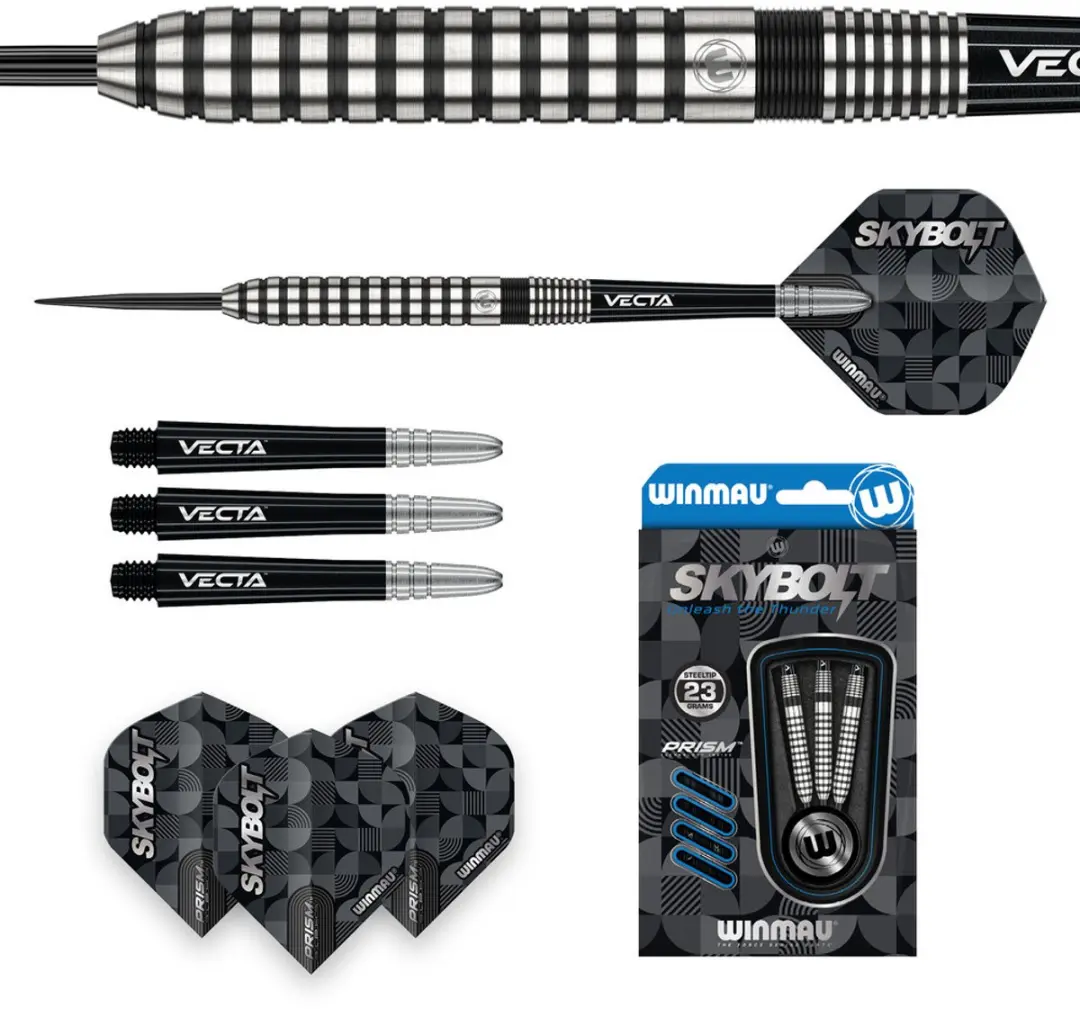 Winmau Skybolt Straight Dartpijlen - 3 Stuks - Zilver/Zwart