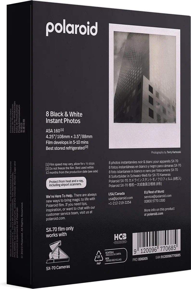 Polaroid B&W Film SX70 - 8 Stuks - Wit