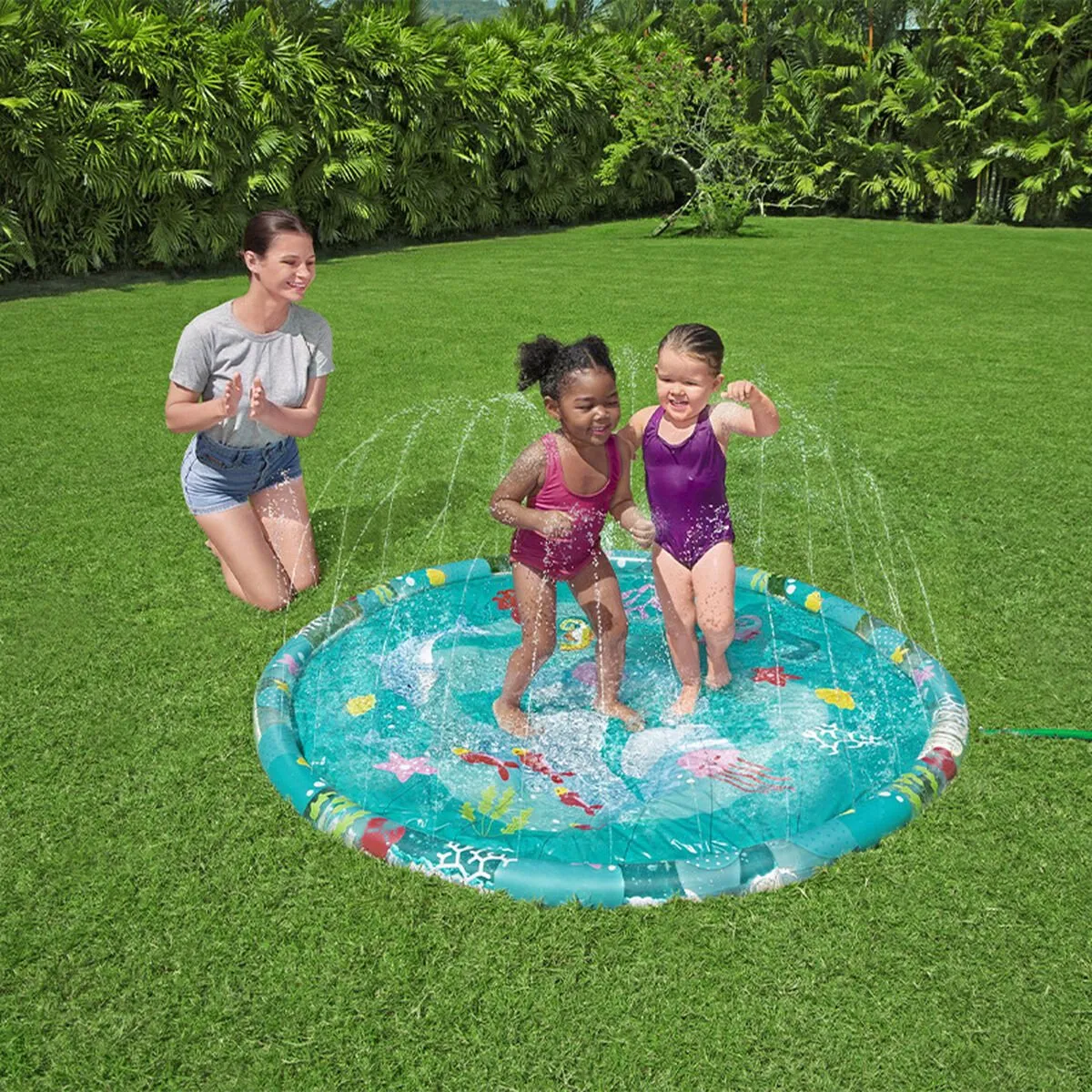 Bestway Waterspeelmat - Onderwaterprint - Watermat - 165 x 165 CM - Opblaasbare Randen met Sproeisysteem - Vanaf 2 Jaar
