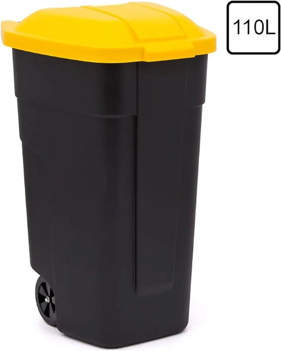 Curver Afvalbak op Wielen 110L - Zwart/Geel