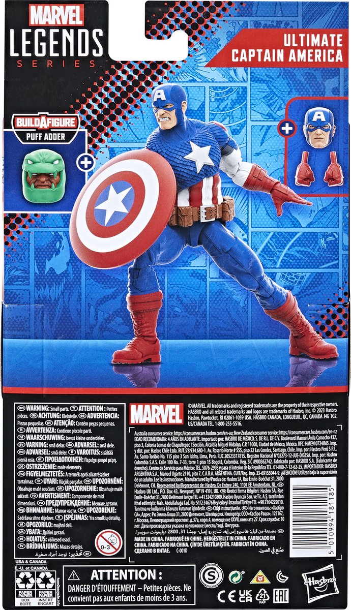 Hasbro Marvel Actiefiguur Ultimate Captain America 15 cm Marvel Legends Puff Adder BAF Multicolours