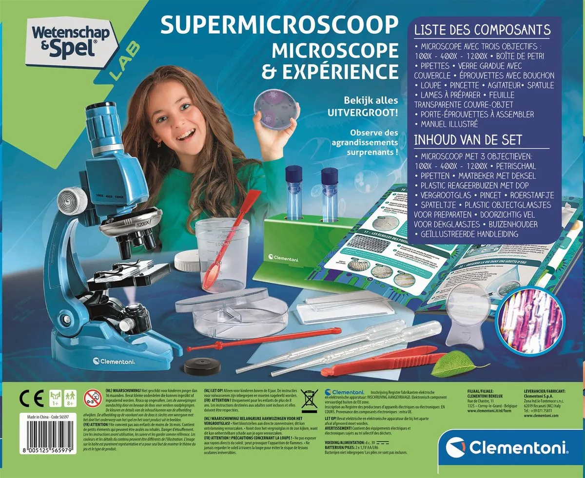 Clementoni Supermicroscoop - 3 Objectieven - Blauw