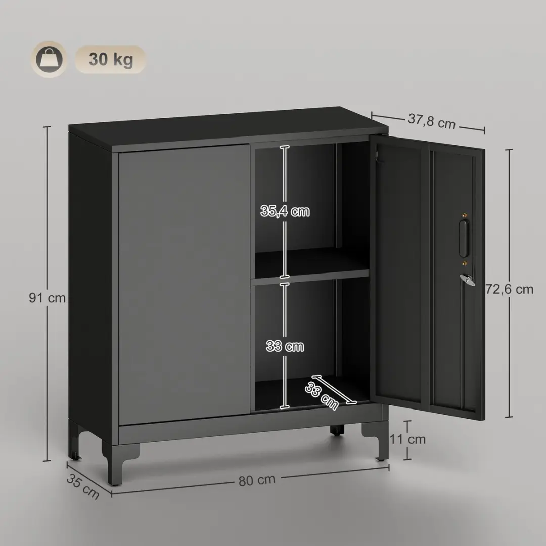 Homcom Metall Kledingkast 80x35x91cm - Zwart