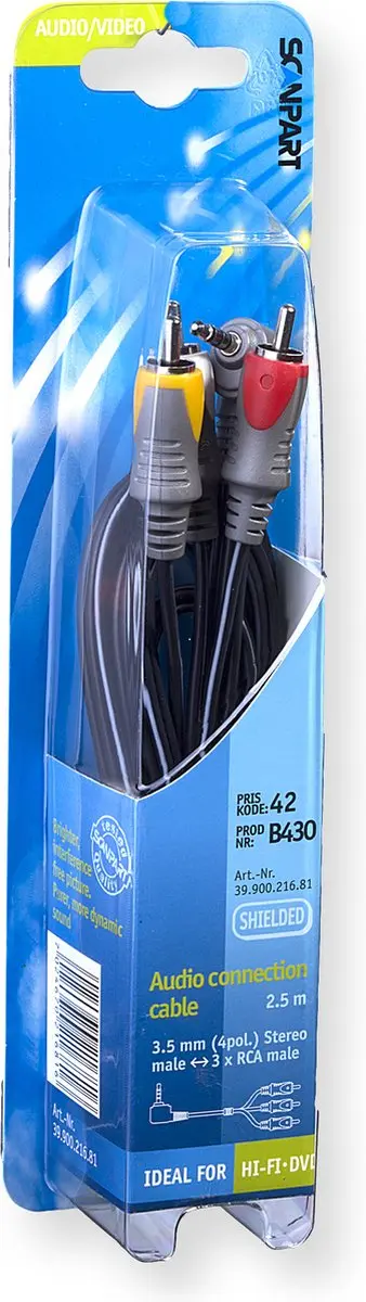 Scanpart 3.5mm Jack naar 3 Tulp Kabel 2.5m - Zwart