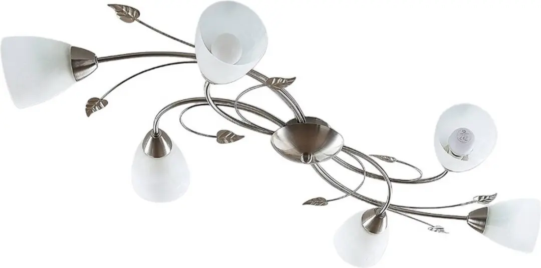 Lindby Plafondlamp 6 Lichtpunten Metaal Glas - Nikkel/Wit