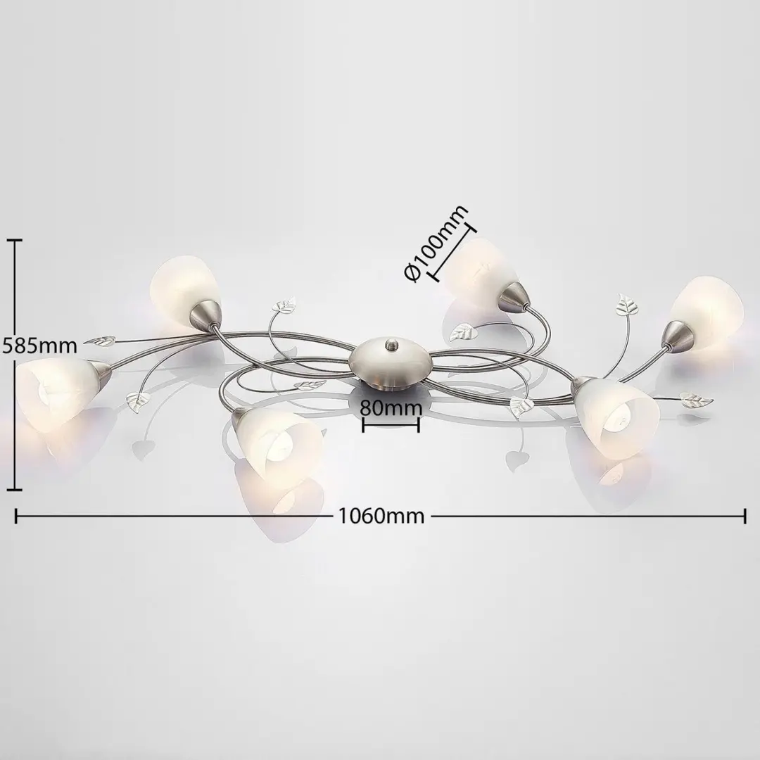 Lindby Plafondlamp 6 Lichtpunten Metaal Glas - Nikkel/Wit