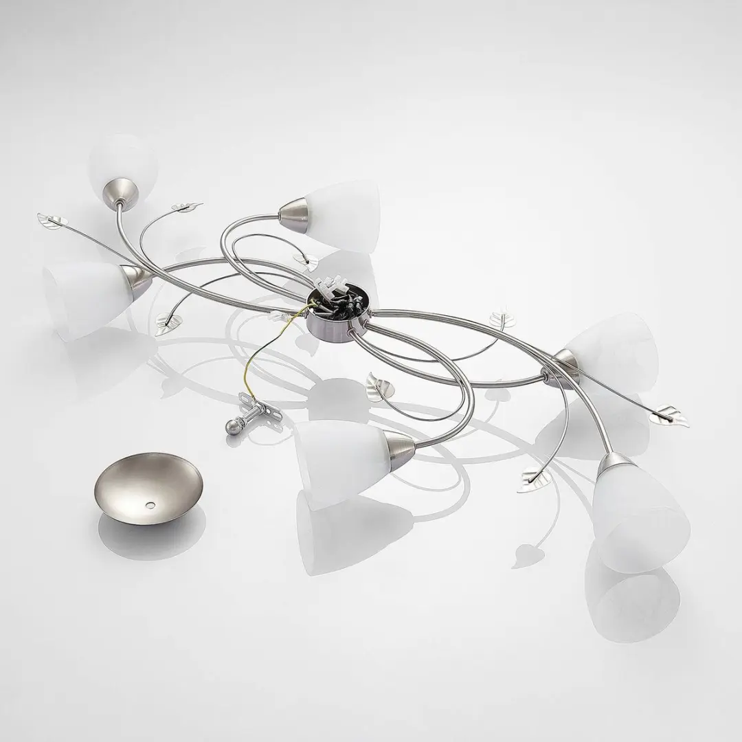 Lindby Plafondlamp 6 Lichtpunten Metaal Glas - Nikkel/Wit