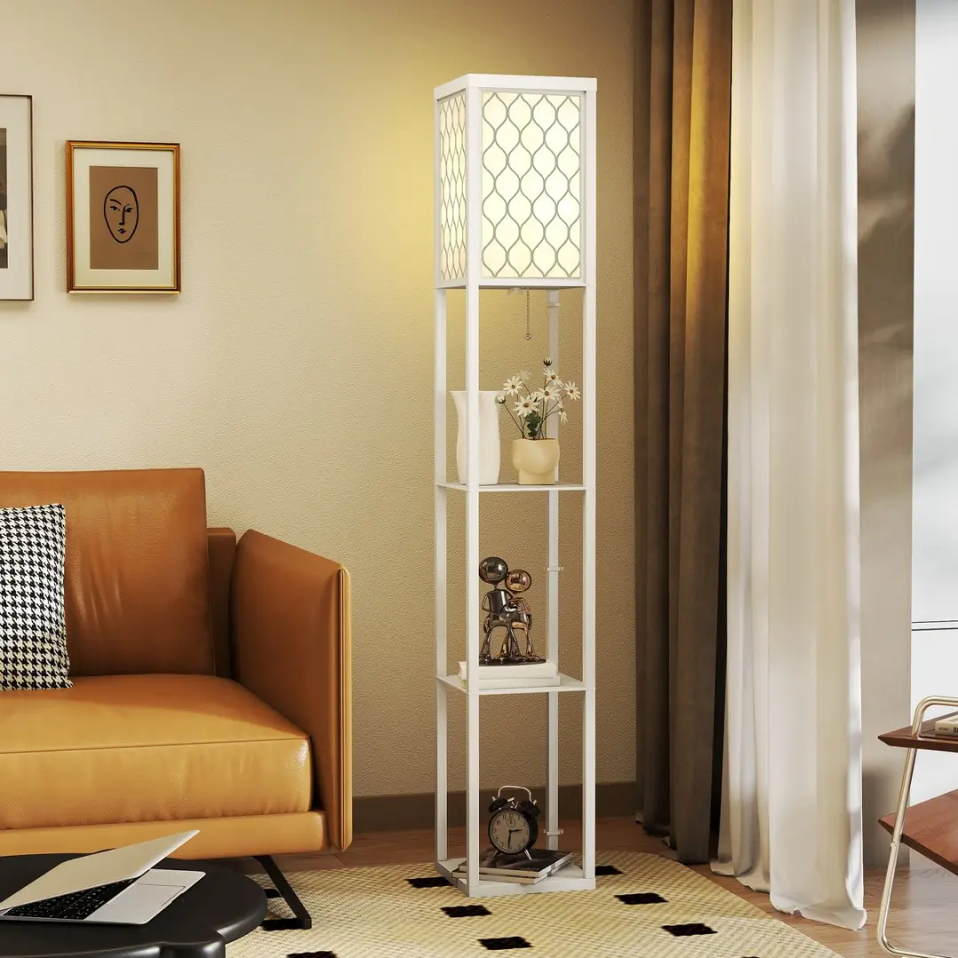 Homcom Vloerlamp MDF Stoff - 26x26x160cm Wit