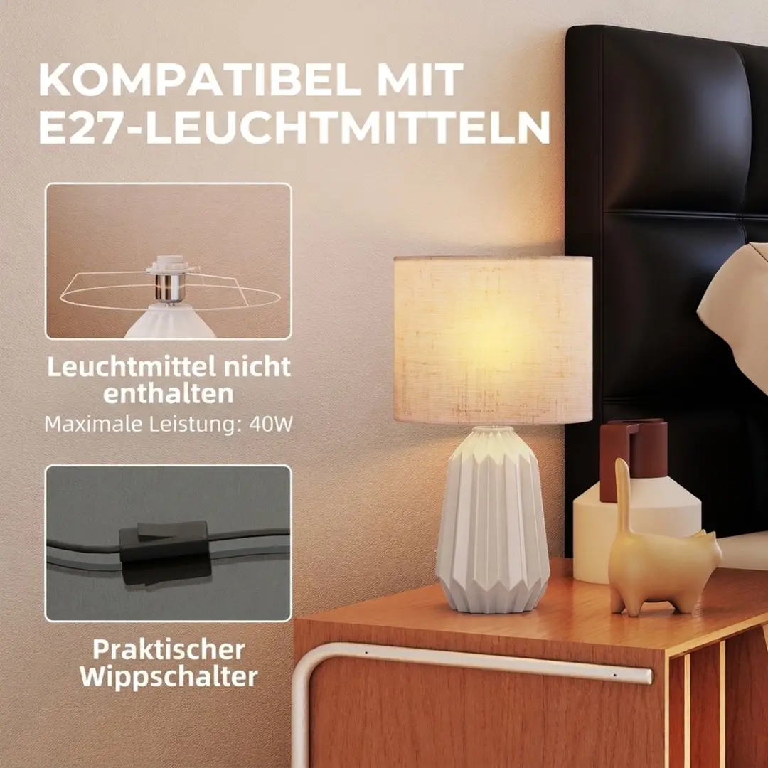 Homcom Keramieken Tafellamp Ø22cm - Beige