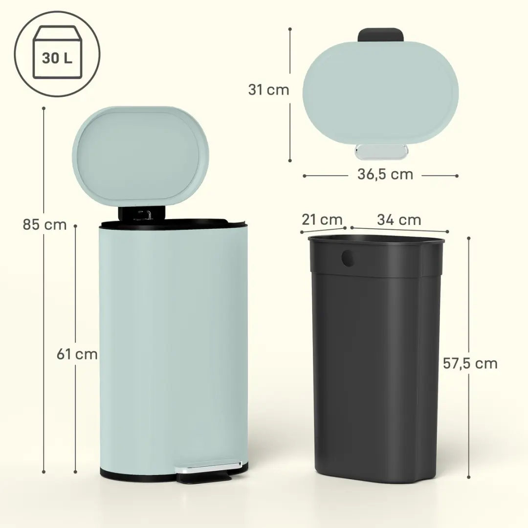 Homcom Afvalemmer 36,5L - 31x61cm - Groen - afbeelding 5 van 6
