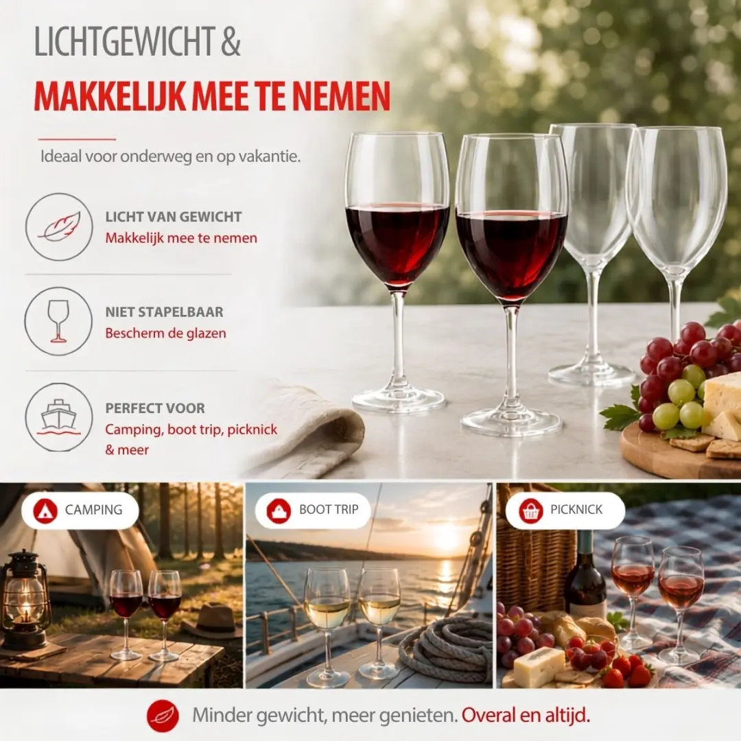 Alpina Kunststof Wijnglazen Set 4 Stuks - 250ml