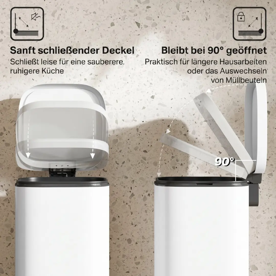 Homcom Afvalemmer 30L - 36x29x59,5cm Wit - afbeelding 6 van 6