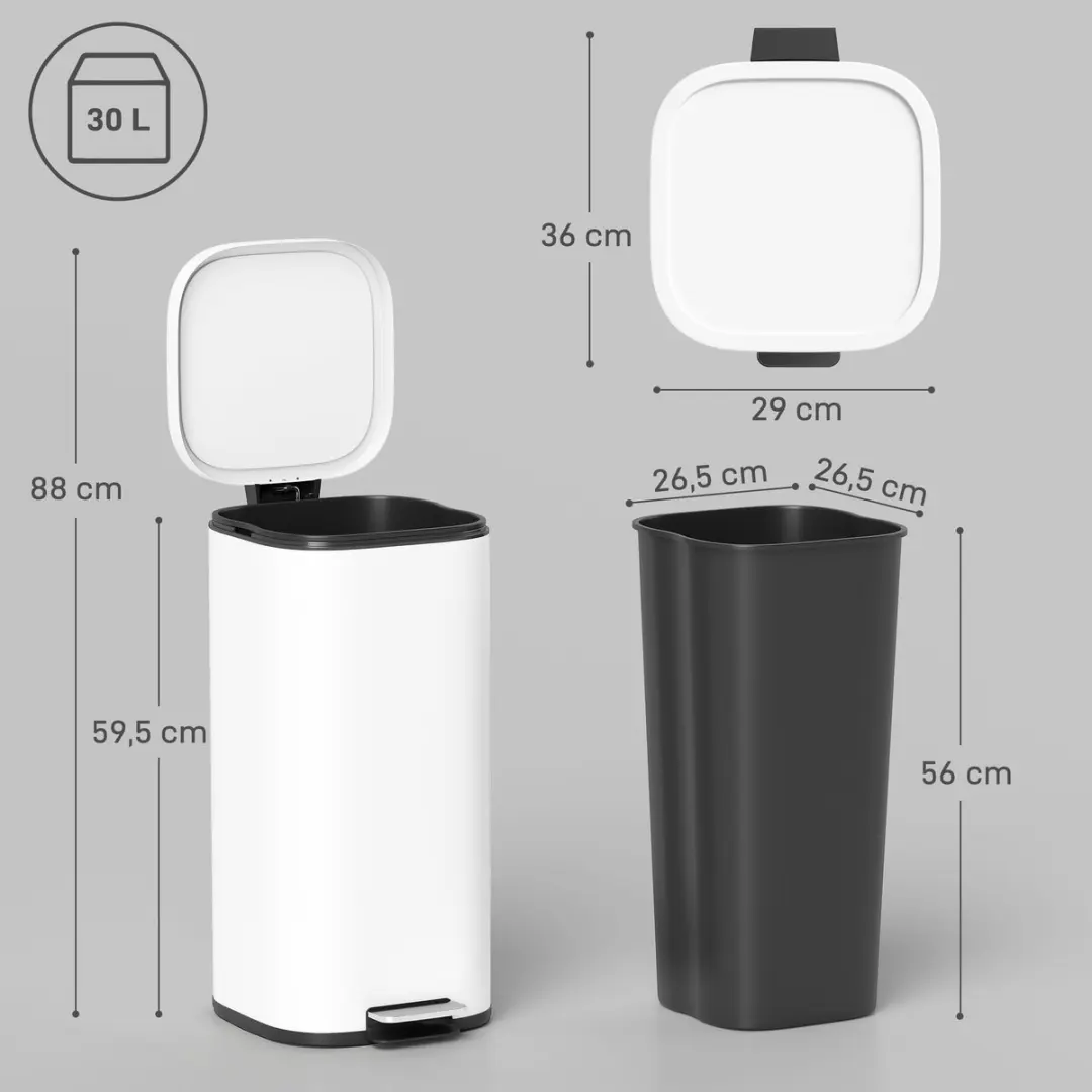 Homcom Afvalemmer 30L - 36x29x59,5cm Wit - afbeelding 5 van 6