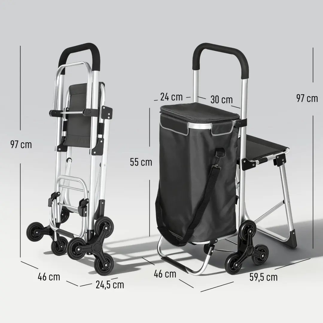 Homcom 3-in-1 Boodschappentrolley 40L - Donkergrijs - afbeelding 4 van 6