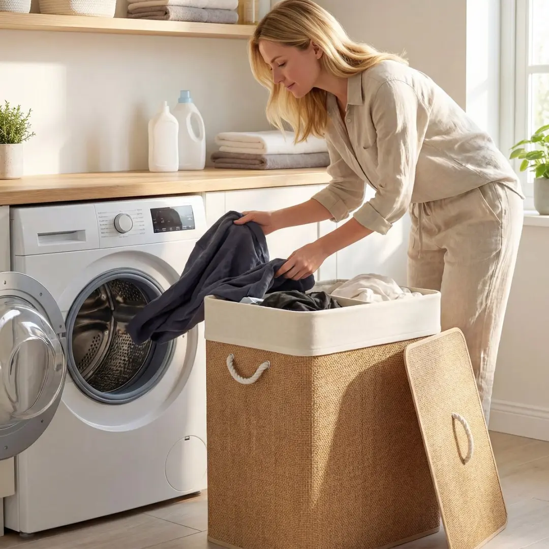 Homcom Bamboe Wasmand 52L - 32x63cm - Bruin - afbeelding 3 van 6