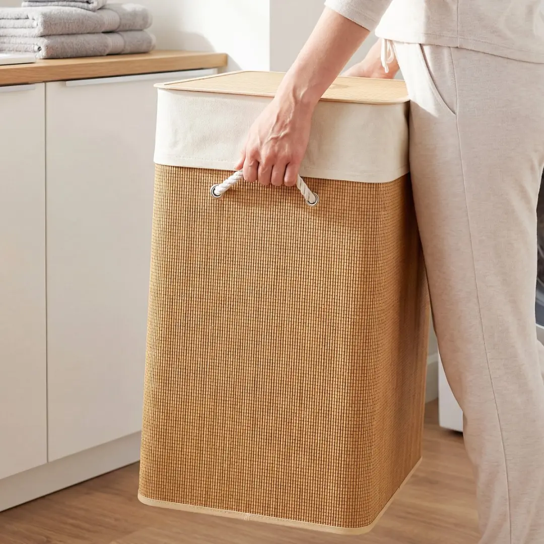 Homcom Bamboe Wasmand 52L - 32x63cm - Bruin - afbeelding 4 van 6