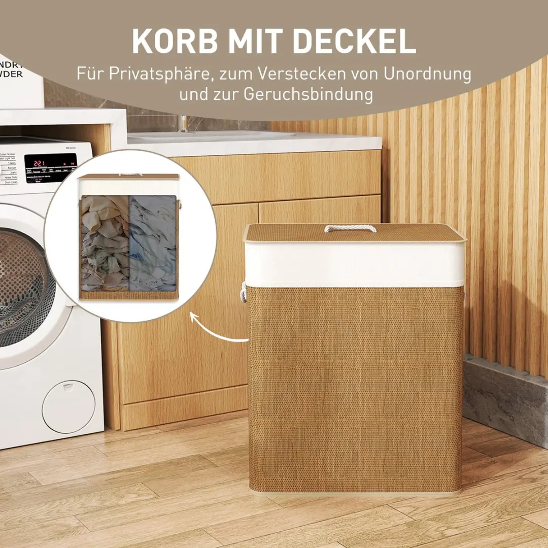 Homcom Bamboe Wasmand 52L - 32x63cm - Bruin - afbeelding 5 van 6
