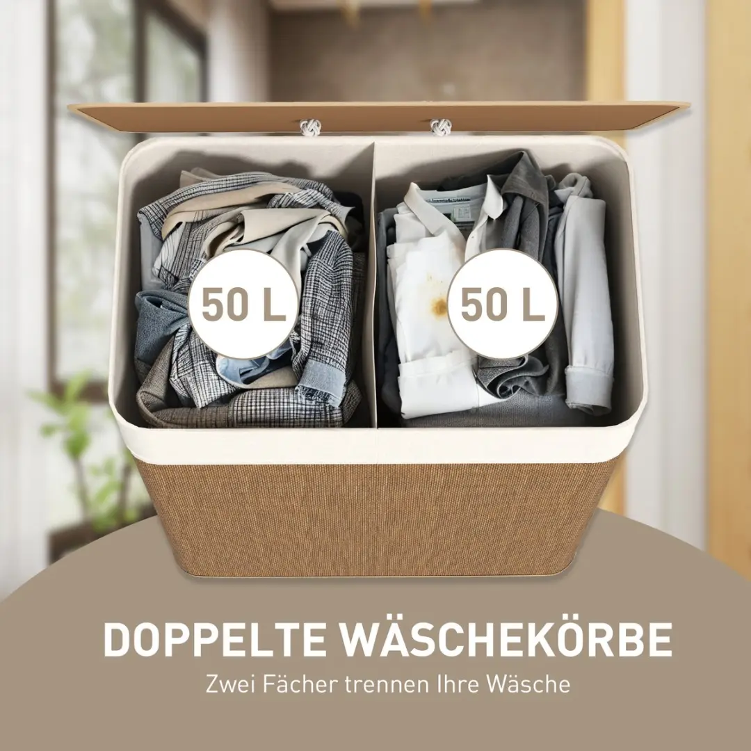 Homcom Bamboe Wasmand 52L - 32x63cm - Bruin - afbeelding 6 van 6