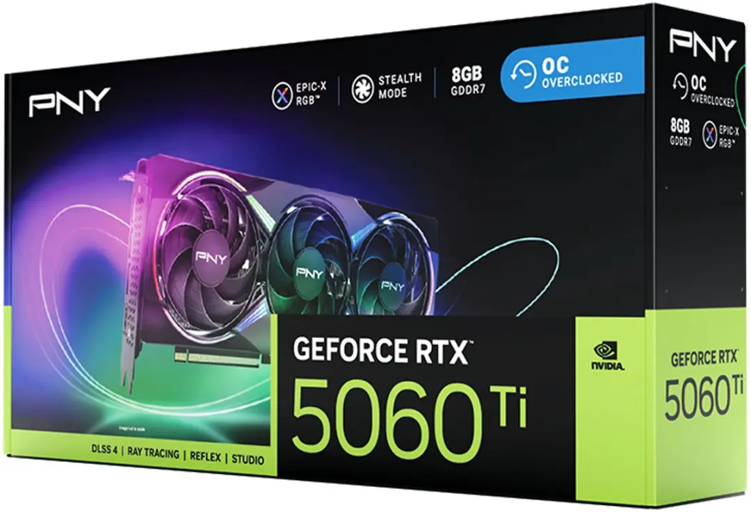 PNY NVIDIA GeForce RTX 5060 Ti ARGB OC Videokaart 8GB GDDR7 - Zwart