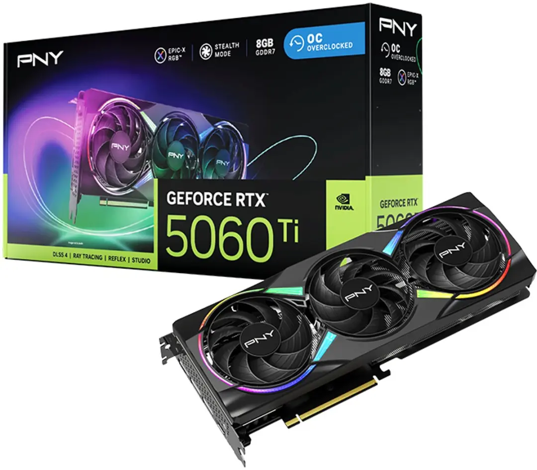 PNY NVIDIA GeForce RTX 5060 Ti ARGB OC Videokaart 8GB GDDR7 - Zwart
