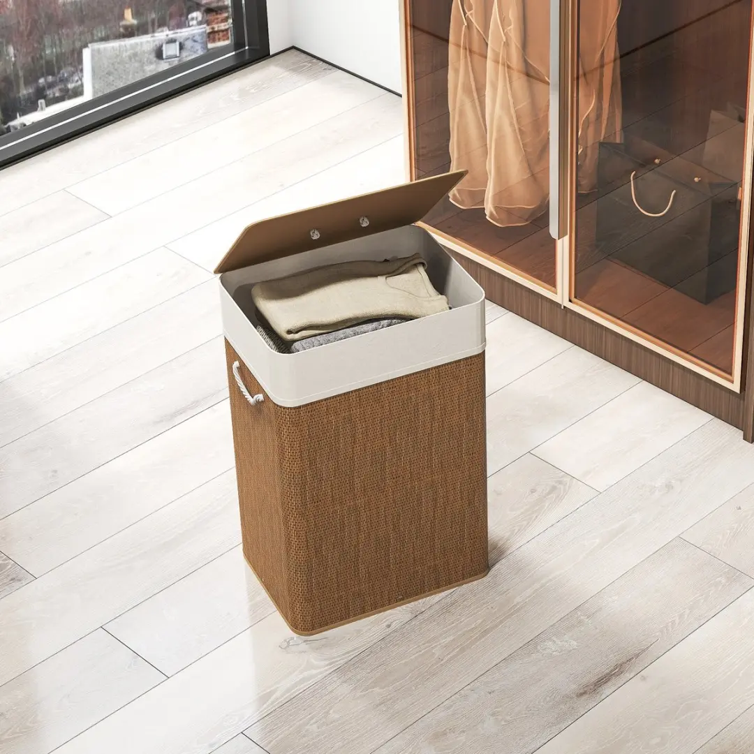 Homcom Bamboe Wasmand 40L - 30x60cm - Bruin - afbeelding 3 van 6