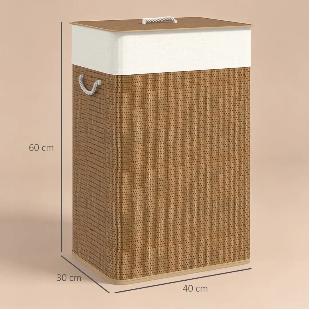 Homcom Bamboe Wasmand 40L - 30x60cm - Bruin - afbeelding 5 van 6