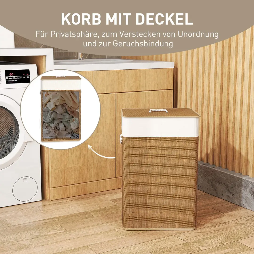 Homcom Bamboe Wasmand 40L - 30x60cm - Bruin - afbeelding 6 van 6