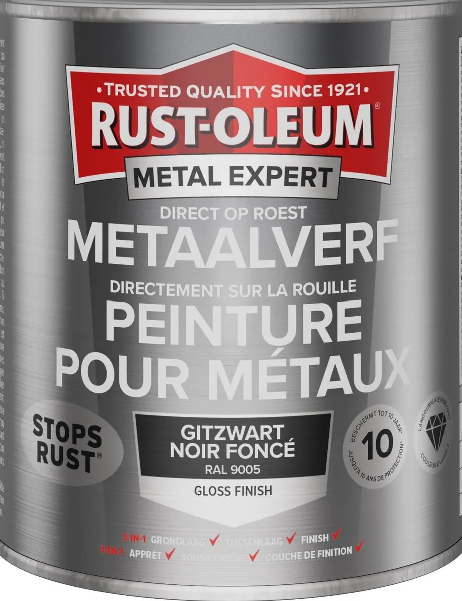 Rust-Oleum Metal Expert Direct Op Roest Metaalverf 250ml - RAL 9005 Zwart