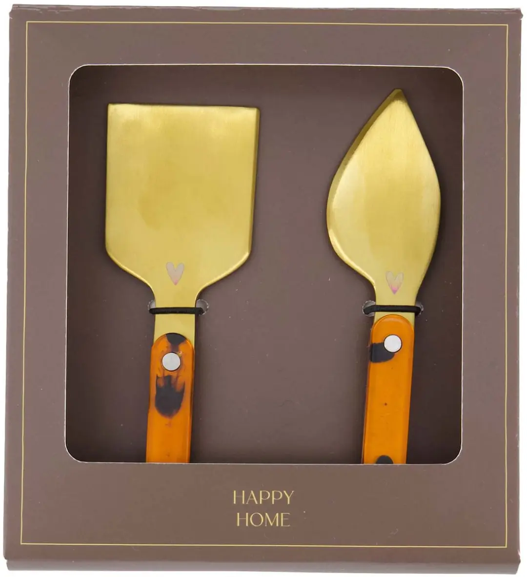 Zusss Cheese Knives Happy Home - Donkerbruin/Goud