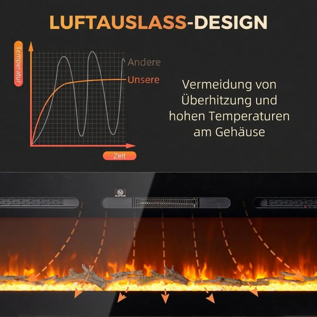 Homcom Electric Fireplace Hartglas 152x16x45cm - Zwart - afbeelding 6 van 6