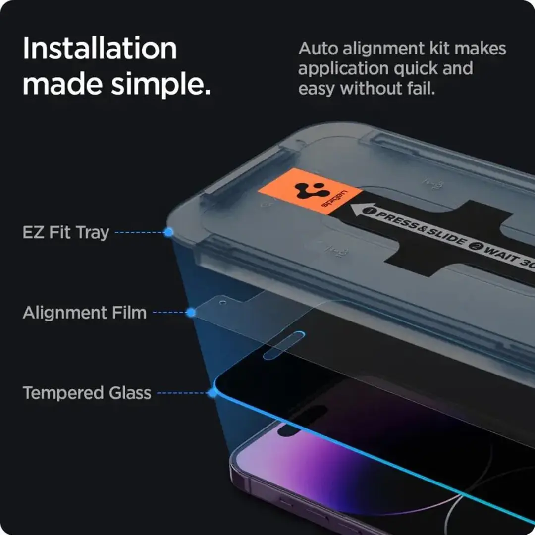 Spigen EZ Fit GLAS.tR iPhone 14 Pro Max Schermbeschermer - 2 Stuks - afbeelding 6 van 6