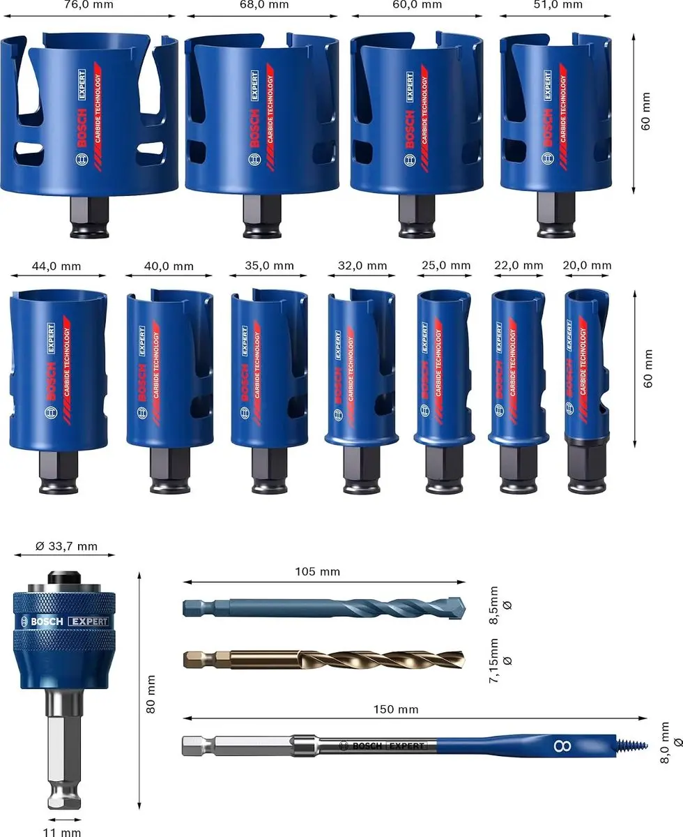 Bosch EXPERT Construction Material PC Plus Gatzagenset - 15 Stuks