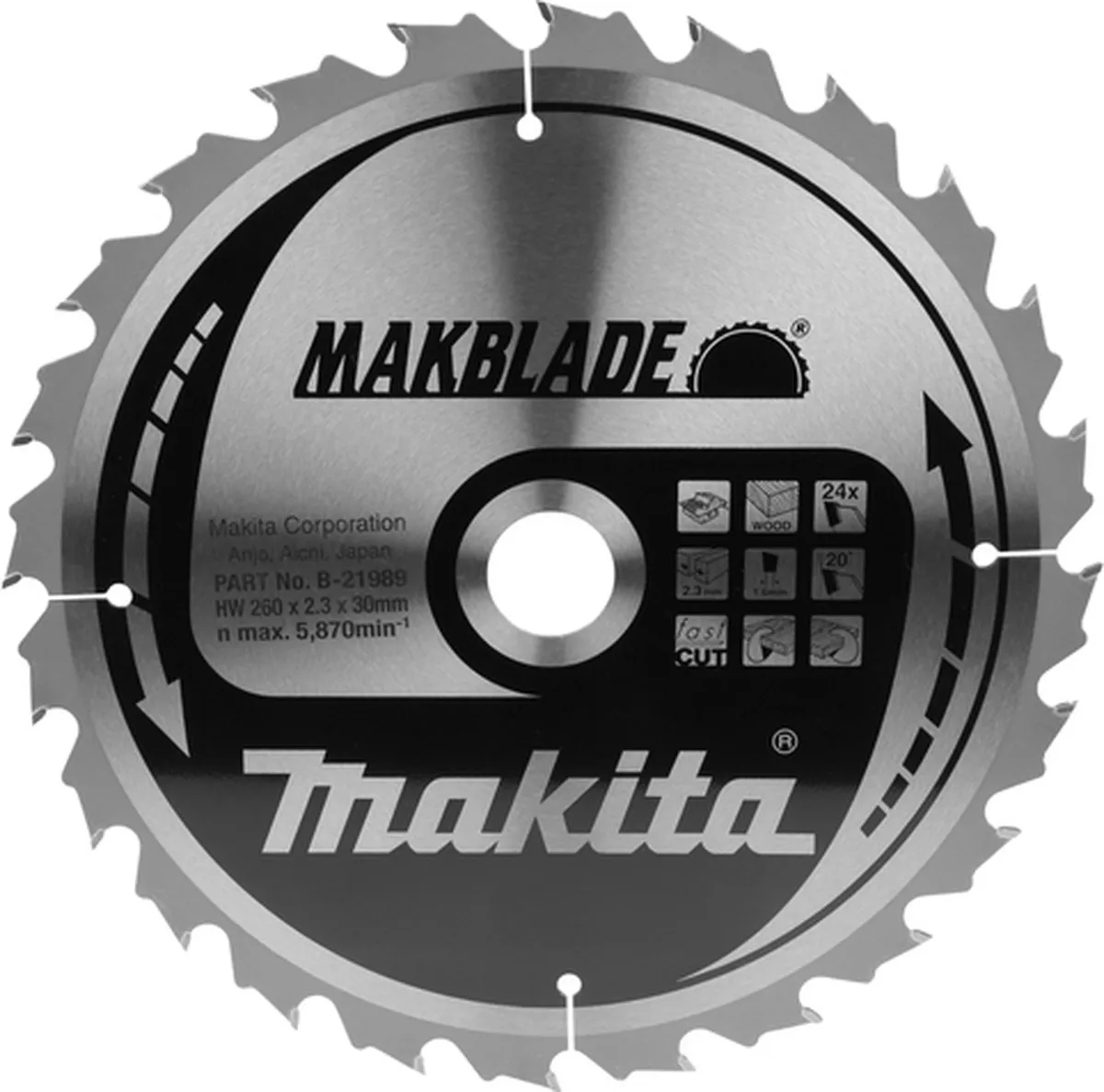 Makita Zaagblad Hout 260x30mm 24 Tanden B-21989 - afbeelding 2 van 3