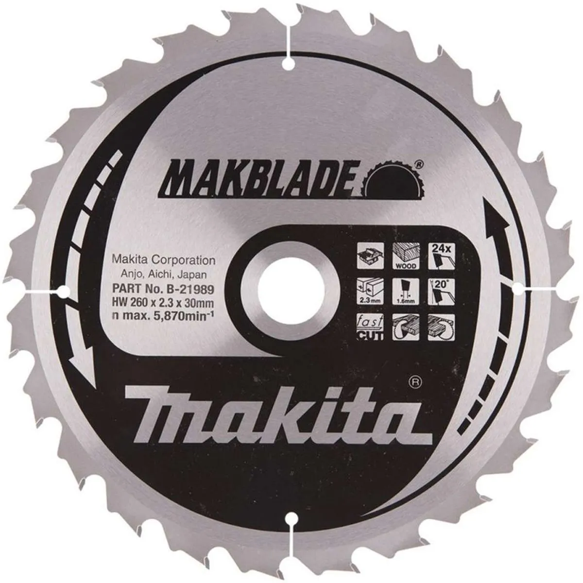 Makita Zaagblad Hout 260x30mm 24 Tanden B-21989 - afbeelding 3 van 3