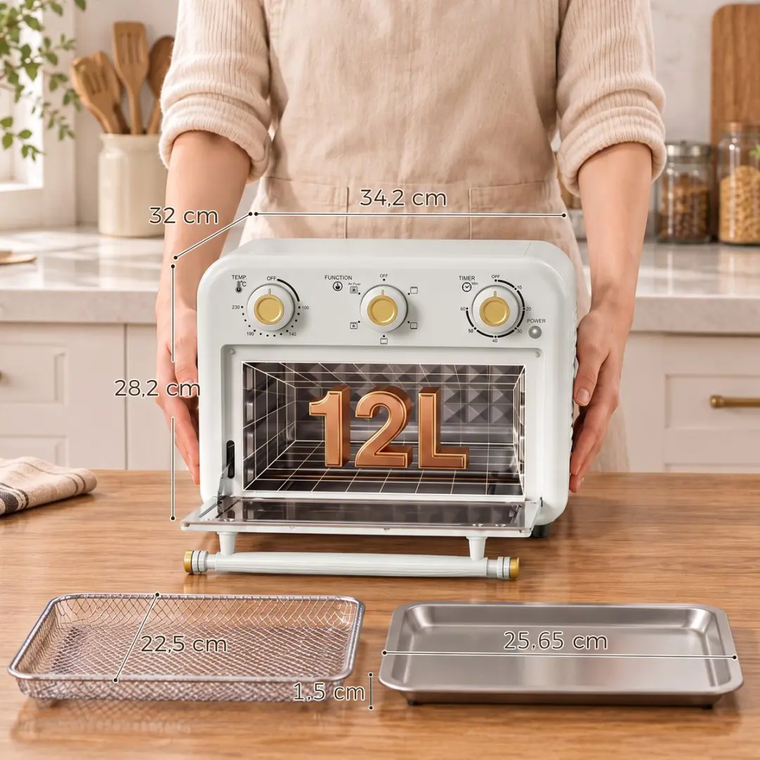 Homcom Airfryer Oven 12L - 1200W - 3 Posities - Crèmewit