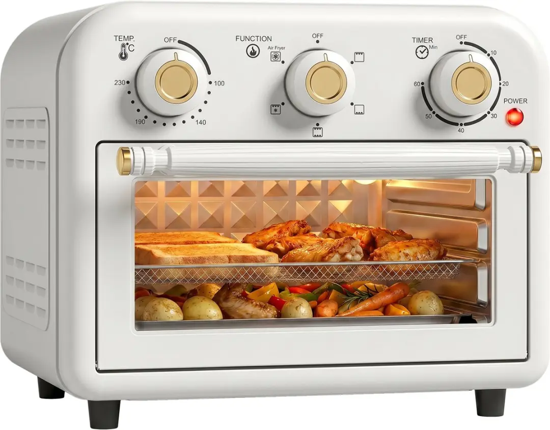 HOMCOM Air Fryer Oven-Kaltgewalztes Stahl, Hartglas-34,2 x 32 x 28,2 cm-Cremewei