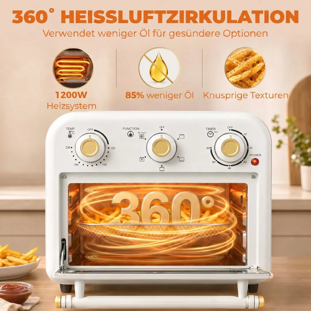 Homcom Airfryer Oven 12L - 1200W - 3 Posities - Crèmewit - afbeelding 6 van 6