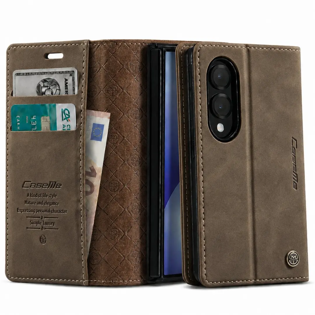 Caseme Leren Hoesje FOLIO-KAZME-BR-ZFO8 - Samsung Galaxy Z Fold8 - Bruin