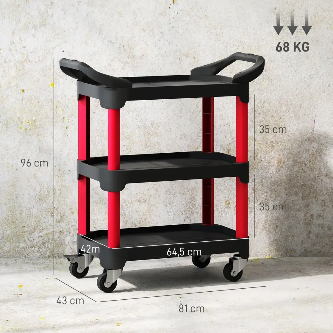 Homcom Rolgereedschapswagen 81x43x96cm - Zwart/Rood