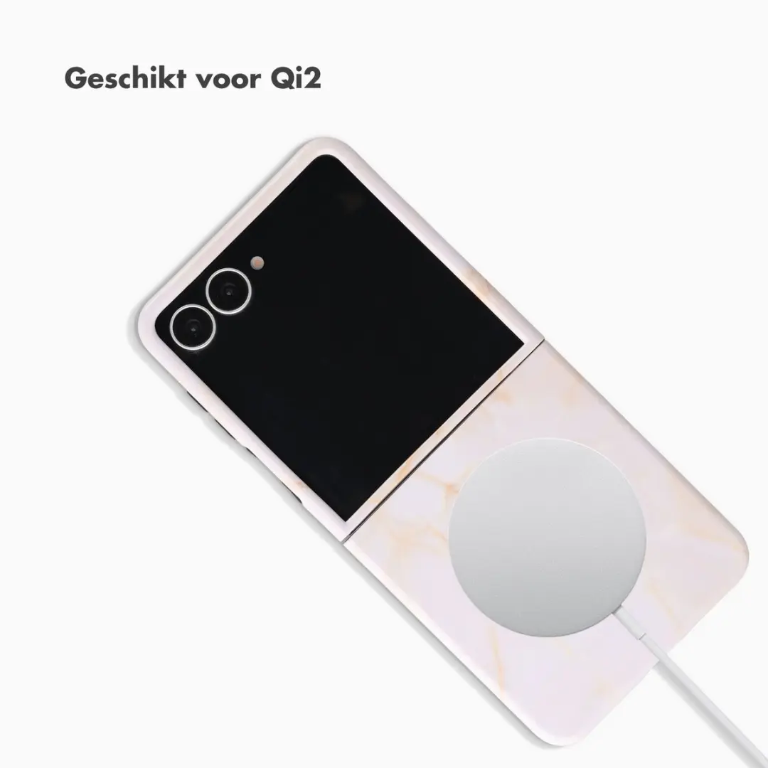 Selencia Hoesje Samsung Galaxy Z Flip8 - Golden Beige Marble