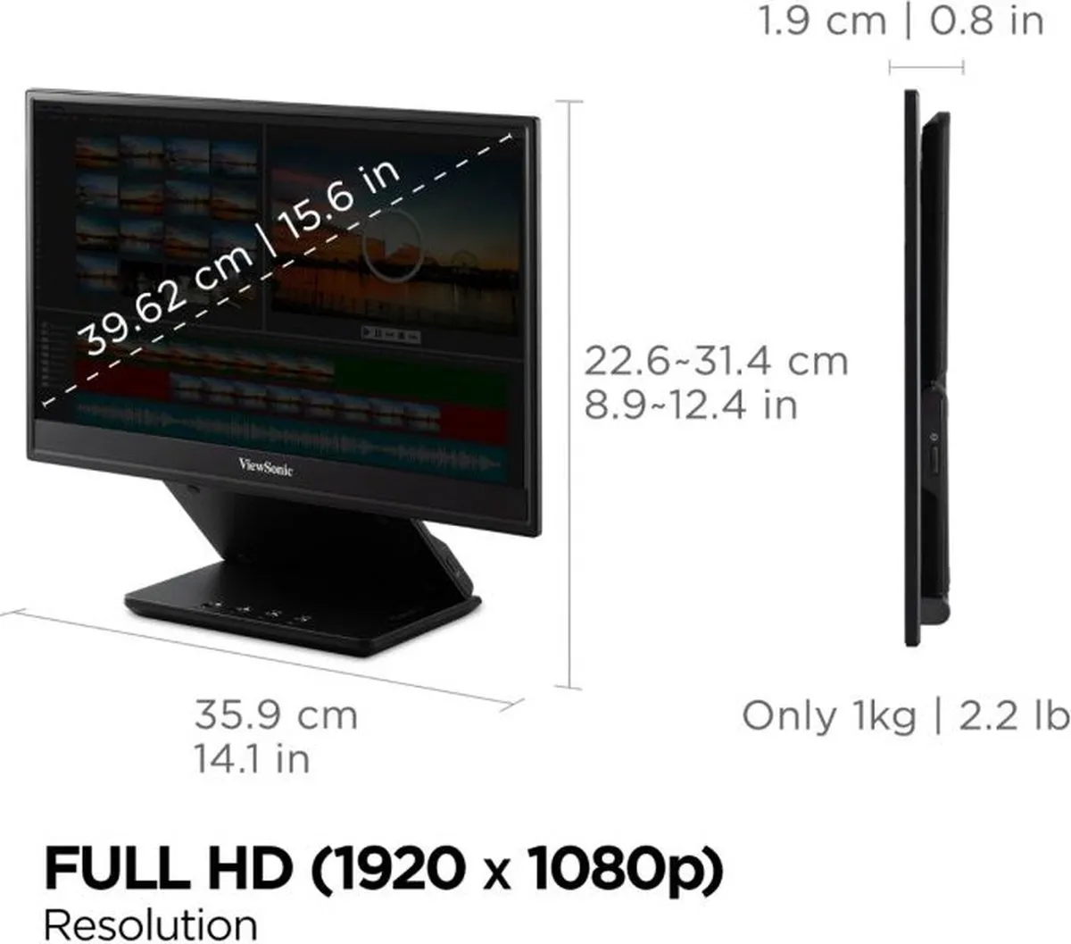 ViewSonic VP16-OLED Monitor 16" OLED - 1920x1080 - Zwart