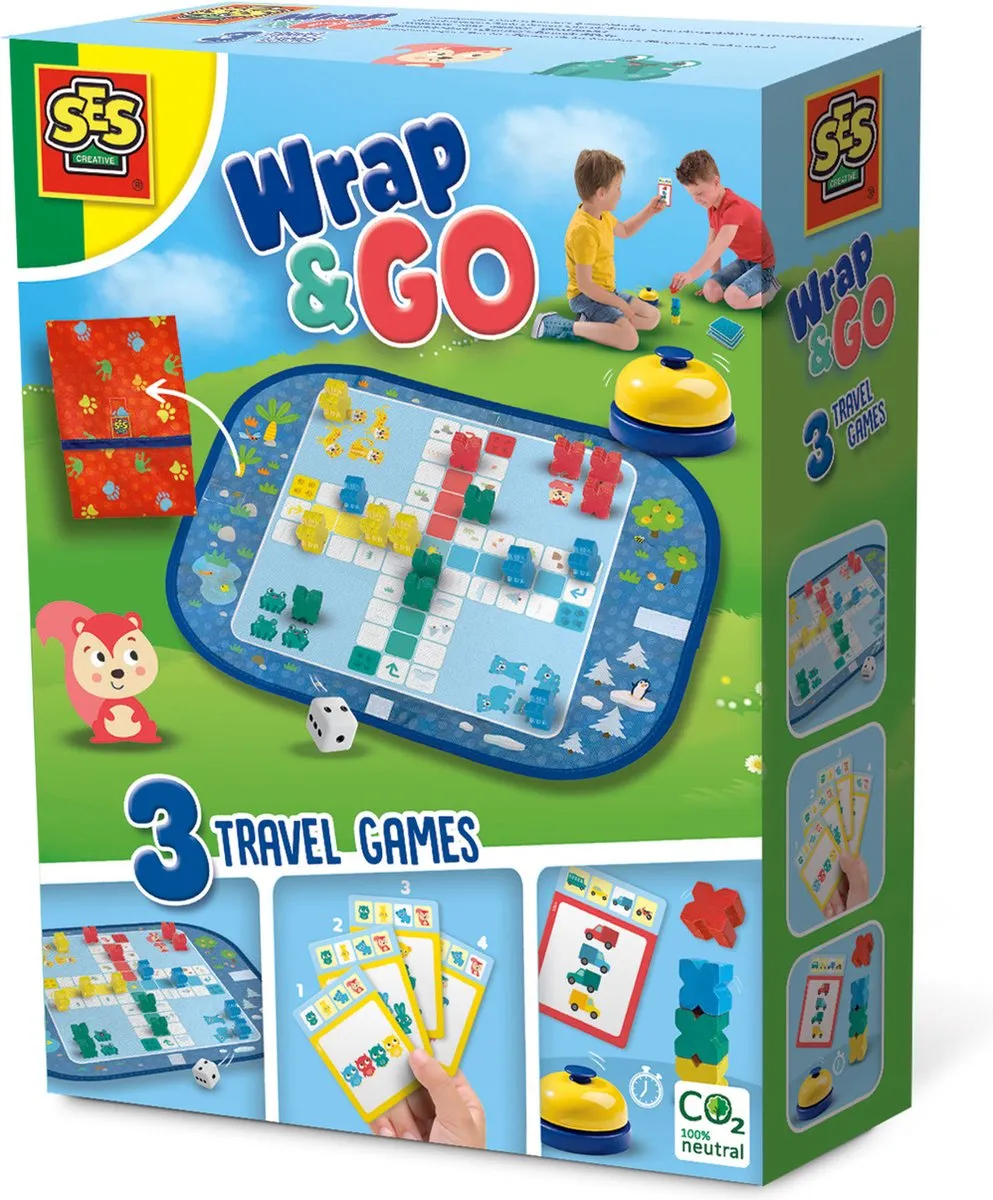SES Creative Wrap&Go Reisspellen 3-in-1 - Ludo/Kwartet/Speed Blocks