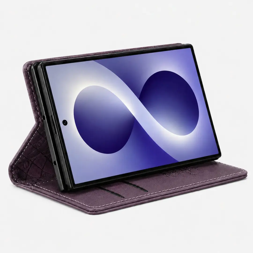 Caseme, Leren Hoesje Geschikt voor Samsung Galaxy Z Fold 8 Anti-RFID Pashouder en Standaard, Paars