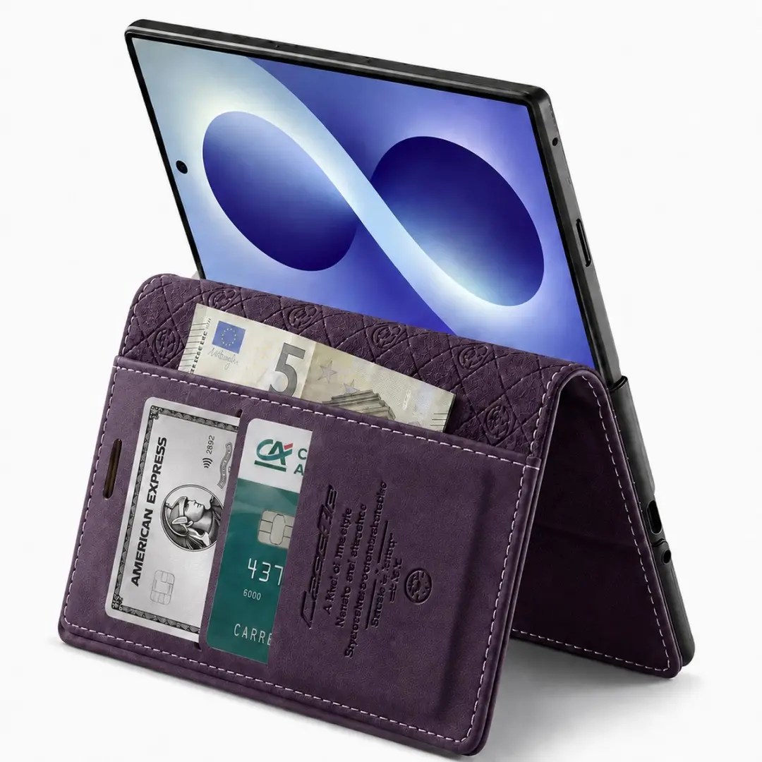 Caseme, Leren Hoesje Geschikt voor Samsung Galaxy Z Fold 8 Anti-RFID Pashouder en Standaard, Paars