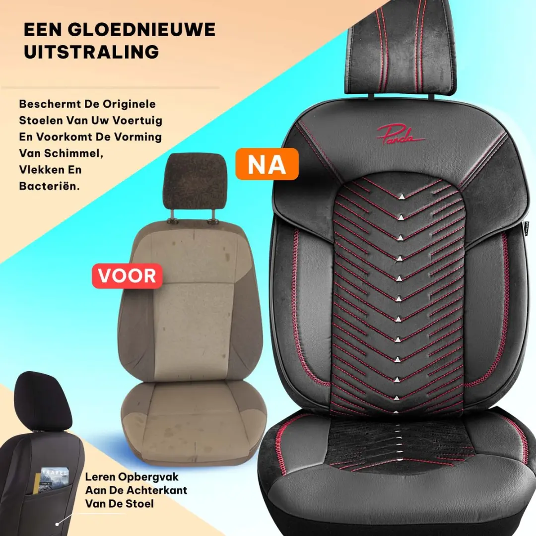Panda Stoelhoezen Citroen Saxo 1996-2003 - Dubai Zwart/Rood - Blauw