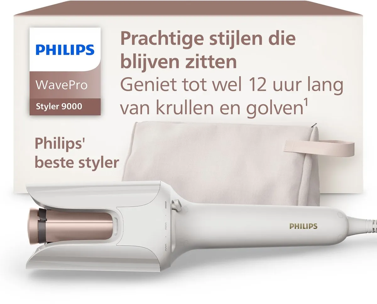 Philips WavePro HairStyler 9000 BHB968/00 Krultang - Autowrap & SenseIQ - Wit